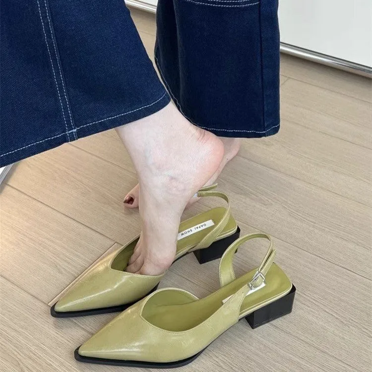 

Women's French Closed-Toe Sandals by Lead Dancer - New Style, All-Match, Elegant, Chunky Heel, Non-Tiring Pointed-Toe Shoes