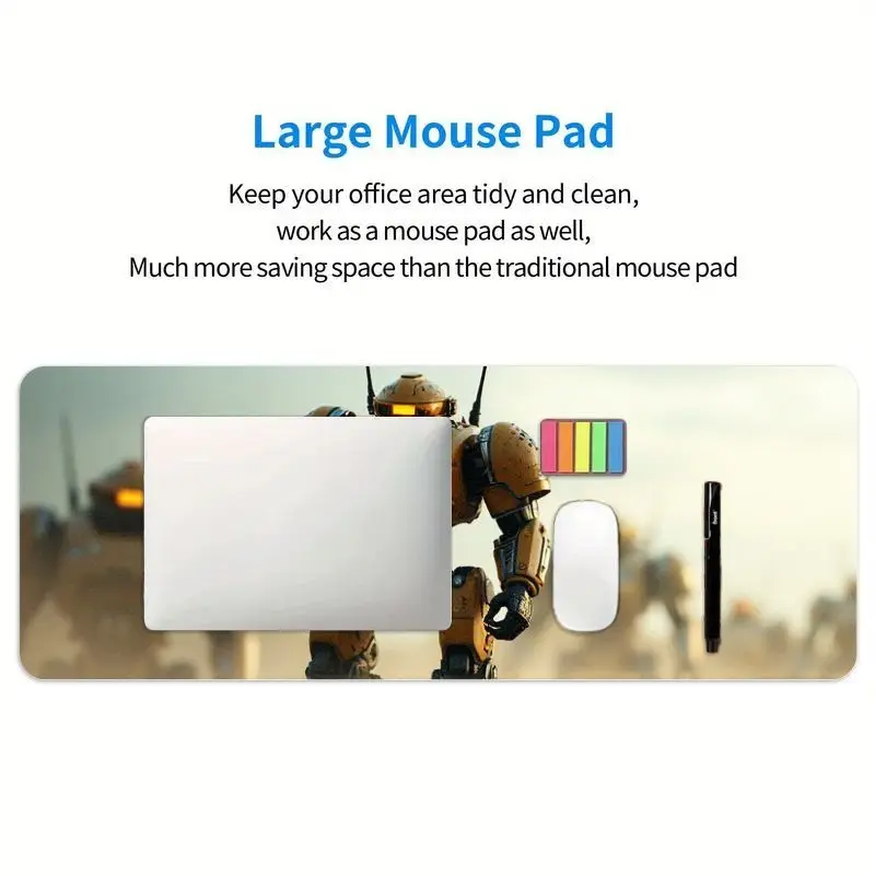 قطعة واحدة من حصيرة مكتب Sci-Fi Robot Invasion، طباعة XL Orange Mecha Battle HD، غير قابلة للانزلاق، لوحة ماوس ألعاب ذات سطح أملس. عطلة مثالية