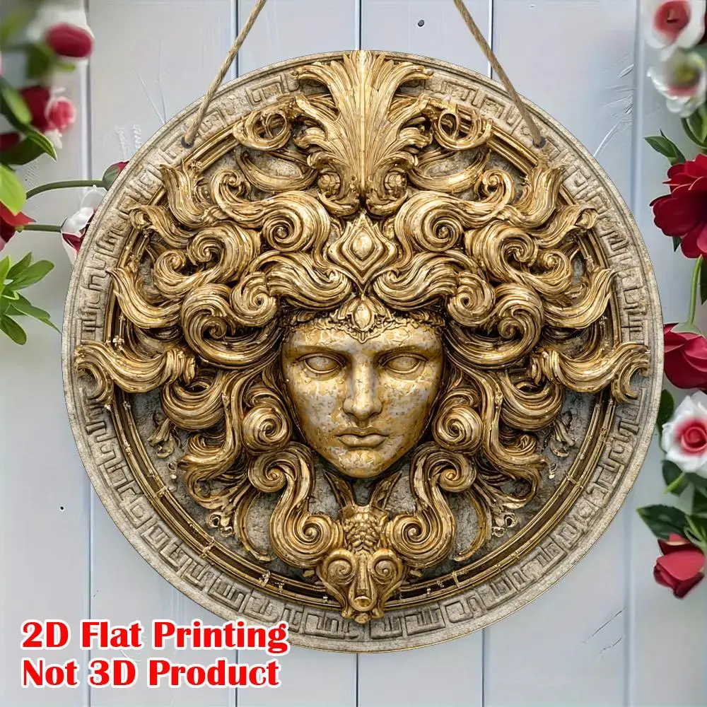 2D Flat, Print, 1pc, Vintage Golden Medusa Theme Round Wooden