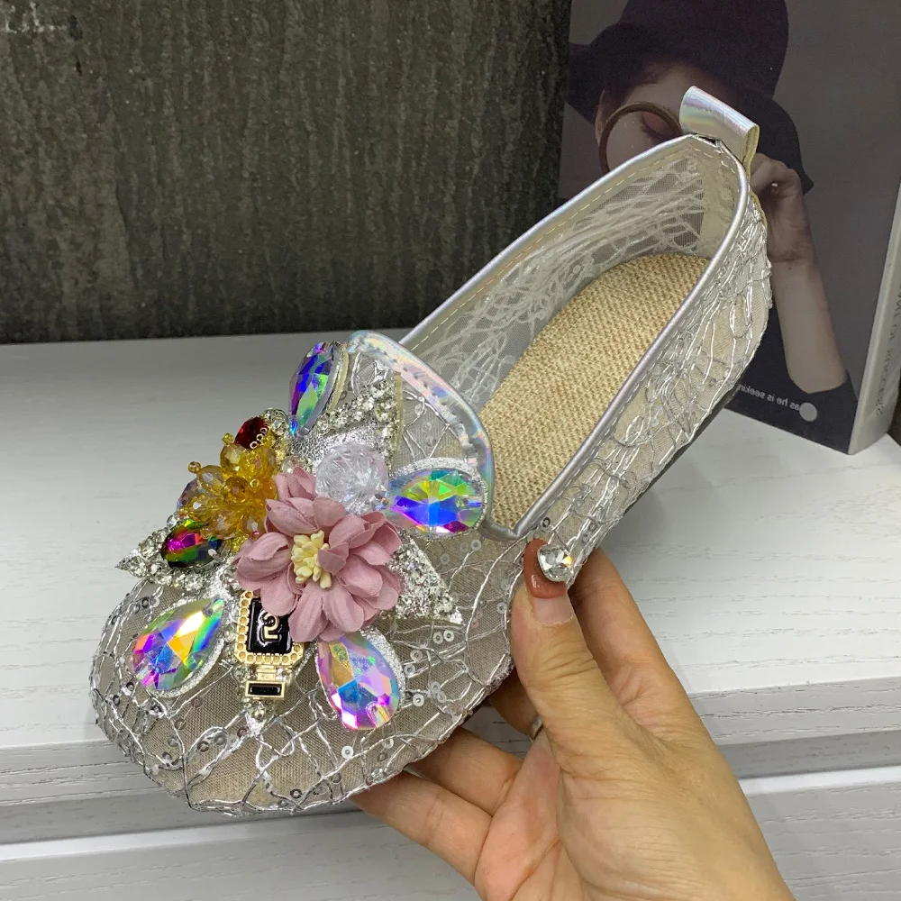 Letnie damskie buty koronkowe kwiaty modne sandały damskie oddychające damskie mokasyny Plus Size kobiety Mullers