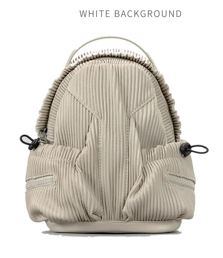 Designer Leather Backpack For Women Soft Pleated Casual Bag_voghion.com