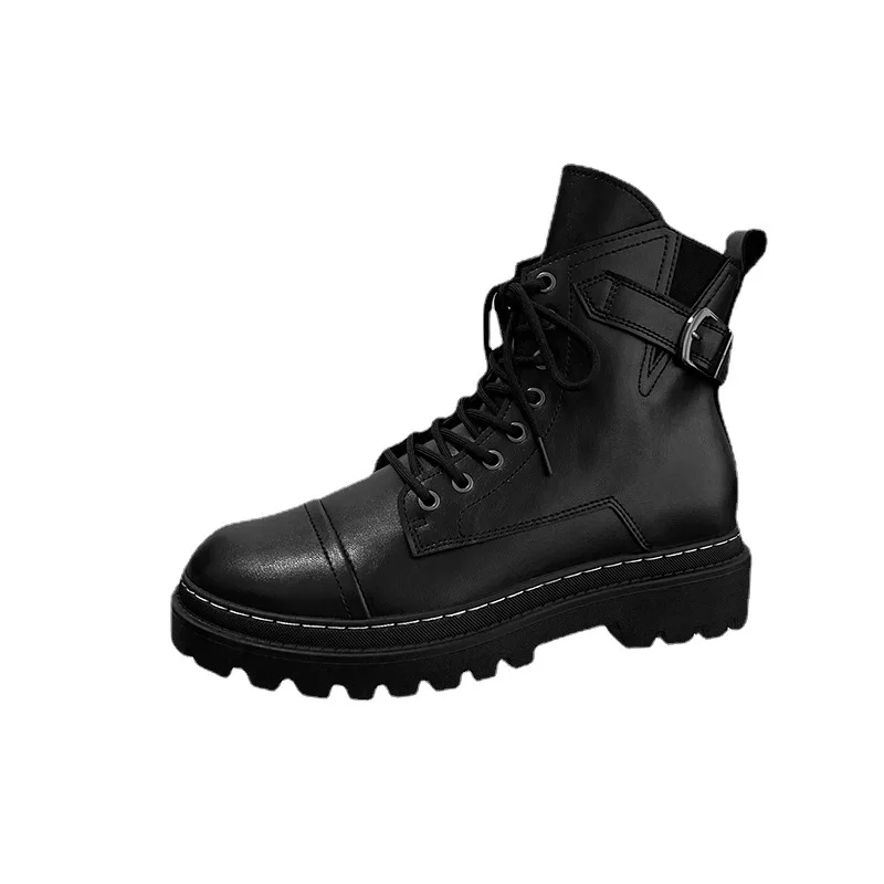 2023 Autumn Winter Fashion Boots for Men Black Casual Lace-up Outdoors Men New Leather Boots Zipper Motorcycle Men Ankle Boots