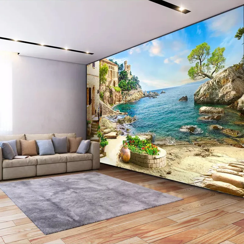 Custom 3D Photo Wallpaper Castle Garden Sea View Wall Painting Living Room Sofa Bedroom Wall Decoration Mural Papel De Parede 3D