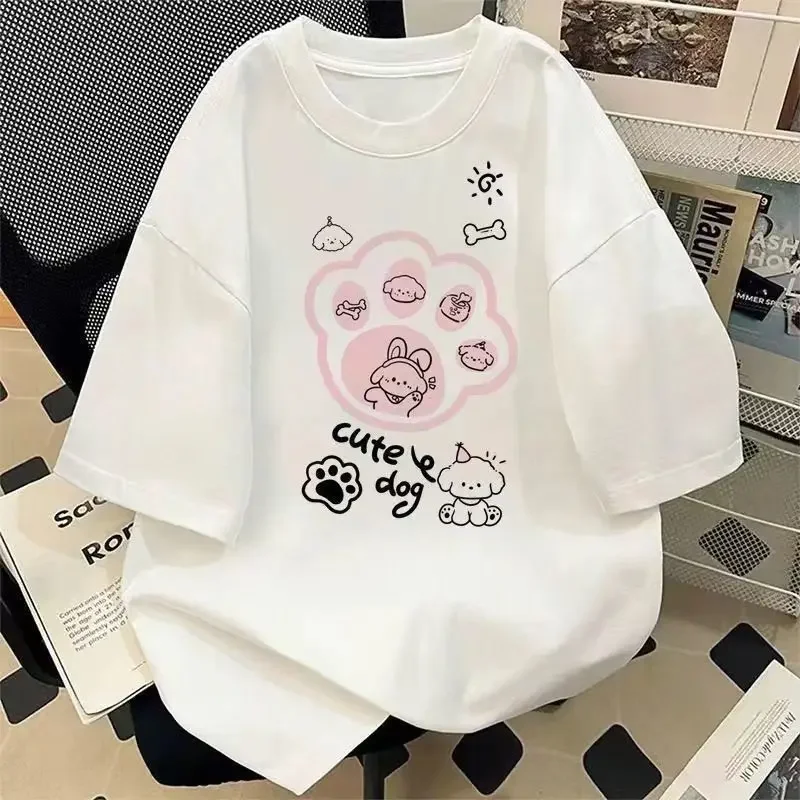American Cartoon Fun Dog Paw Print Summer Women's New Short-sleeved T-shirt Top Tee Free Delivery Shipping Clothes Woman