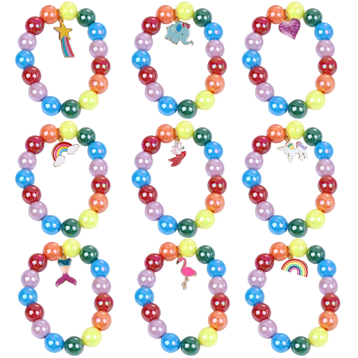 

9pcs Rainbow Beaded 'S Bracelet Pendant Simple Durable Handmade Plastic Bracelets For Birthday Festival Gift
