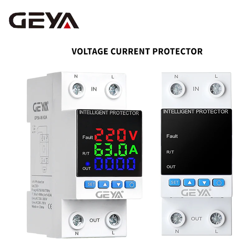 GEYA G06 2P Dual Display Adjustable Overvoltage and Undervoltage Protector 63/100A Intelligent Metering Type Voltage Protection