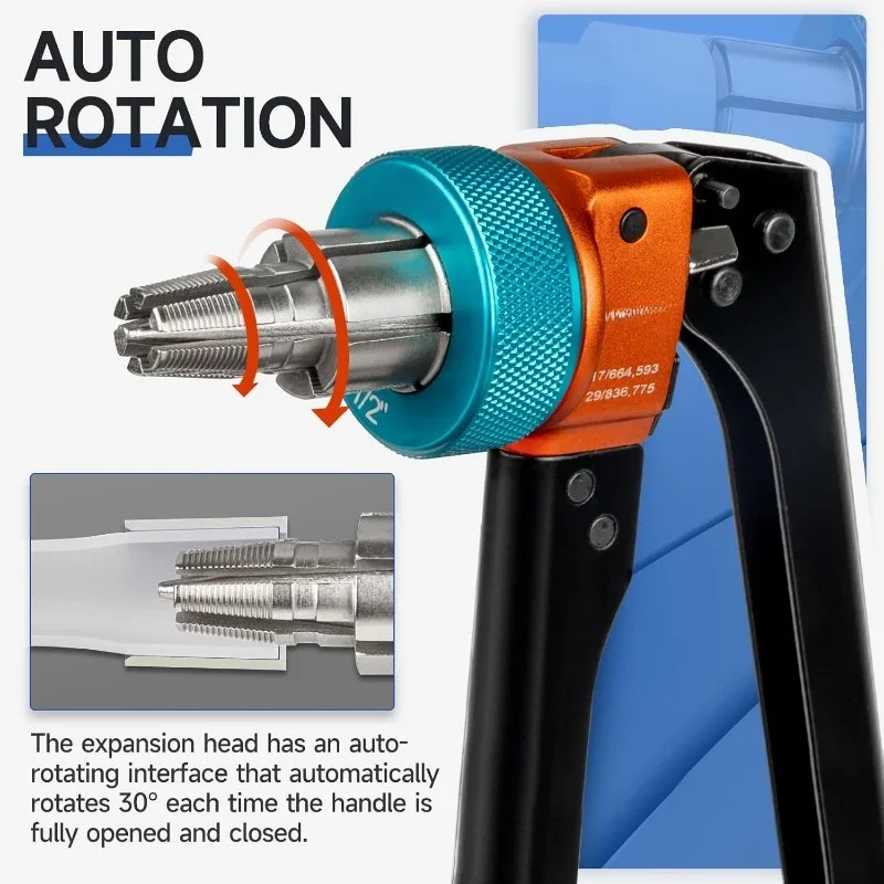 شحن سريع. رؤوس توسيع دوران تلقائي لمجموعة أدوات توسيع يدوية ProPEX مقاس 3/8,1/2,3/4&1 بوصة مع #5