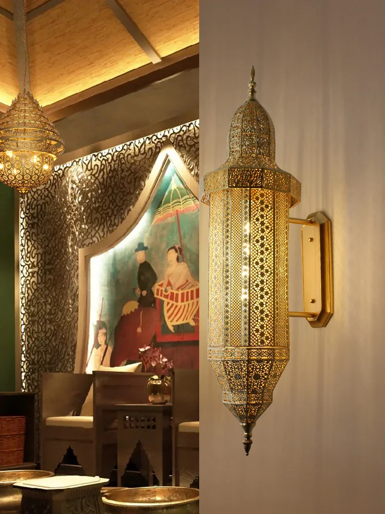 New Southeast Asian Thai style restaurant gold wall lamp with exotic style corridor retro European decorative light