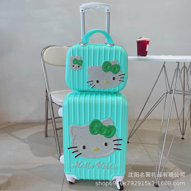 Kawaii Hello Kittys Diamond Trolley Case Anime Sanrios Suitcase Universal Wheel Female Student Travel Rolling Luggage Girls Gift