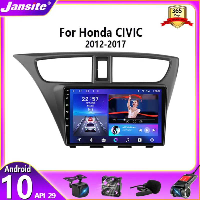 

Автомагнитола Jansite на платформе Android 10, мультимедийный плеер 2 Din, GPS, DVD, для Honda CIVIC, хэтчбек 2012 - 2017