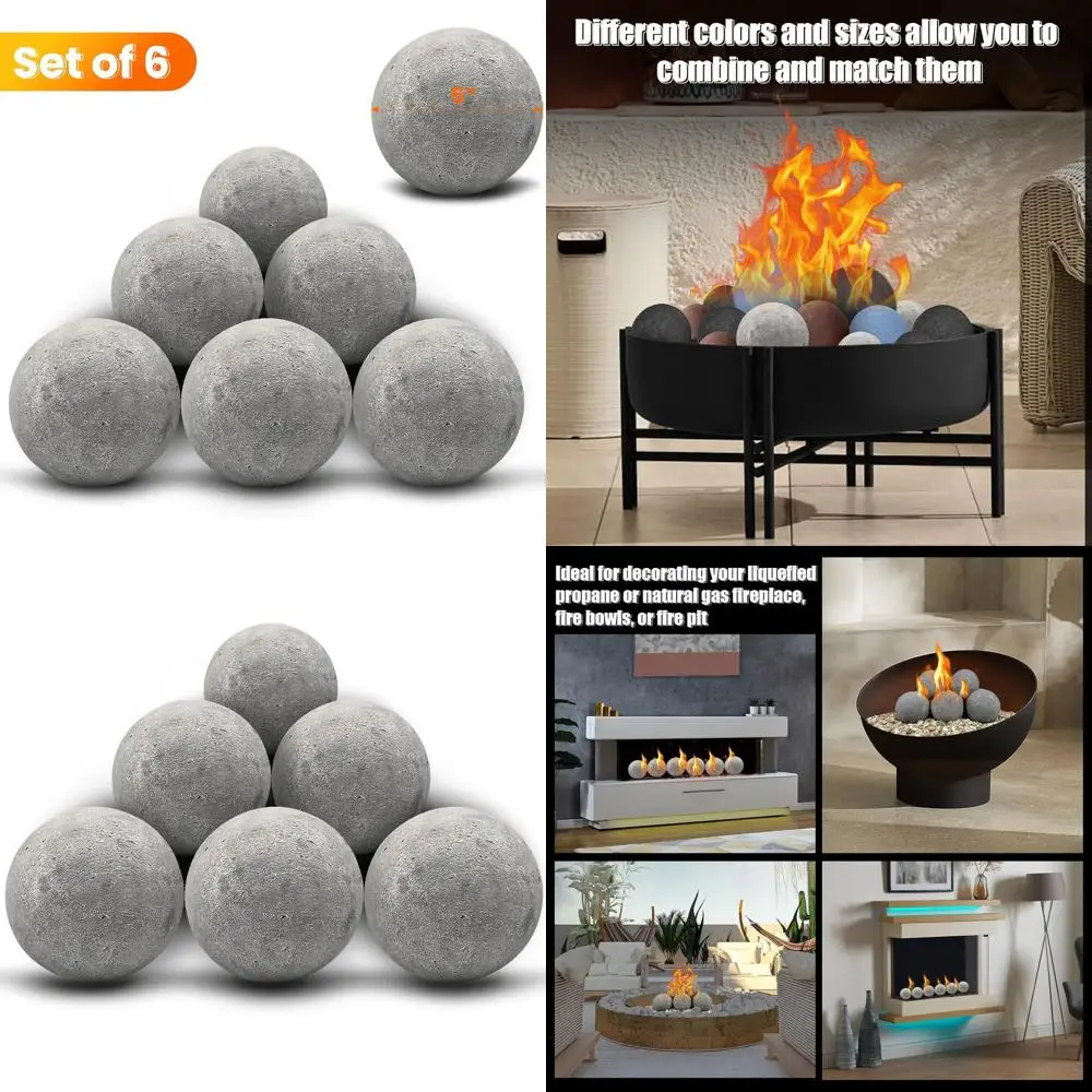 

Набор из 6 круглых камней для костра диаметром 5 дюймов, серого цвета, для уличных очагов, чаш и каминов