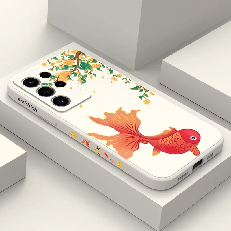 

Flower Goldfish Phone Case For Samsung Galaxy S24 S23 S22 S21 S20 S10 S10E Ultra Plus FE Note 20 Ultra 10 Plus Cover