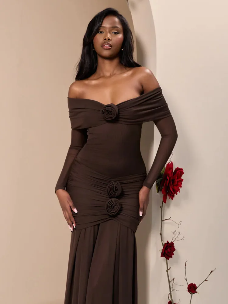 

Articat Elegant Mesh Patchwork Long Sleeve One Shoulder Bodycon Party Evening Dress Women Sexy Backless Slim New 2025 Vestido