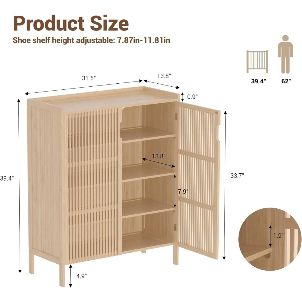 Armadietto portascarpe in bambù da 20 paia con 5 livelli e ante a griglia per stile fattoria