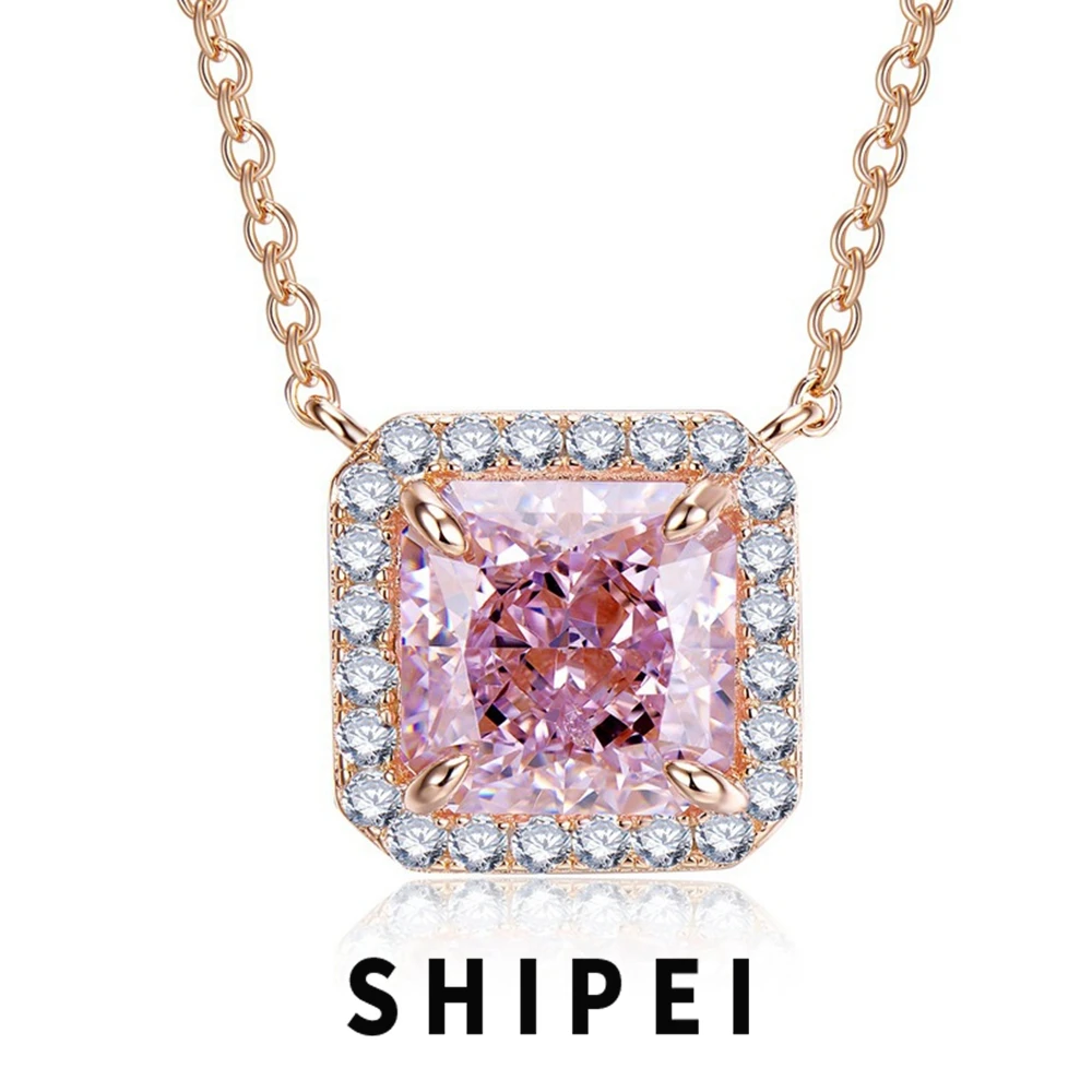 

SHIPEI 18K Gold Plated 925 Sterling Silver Crushed Ice Cut 3 CT Pink Sapphire Gemstone Pendant Necklace Fine Jewelry Wholesale