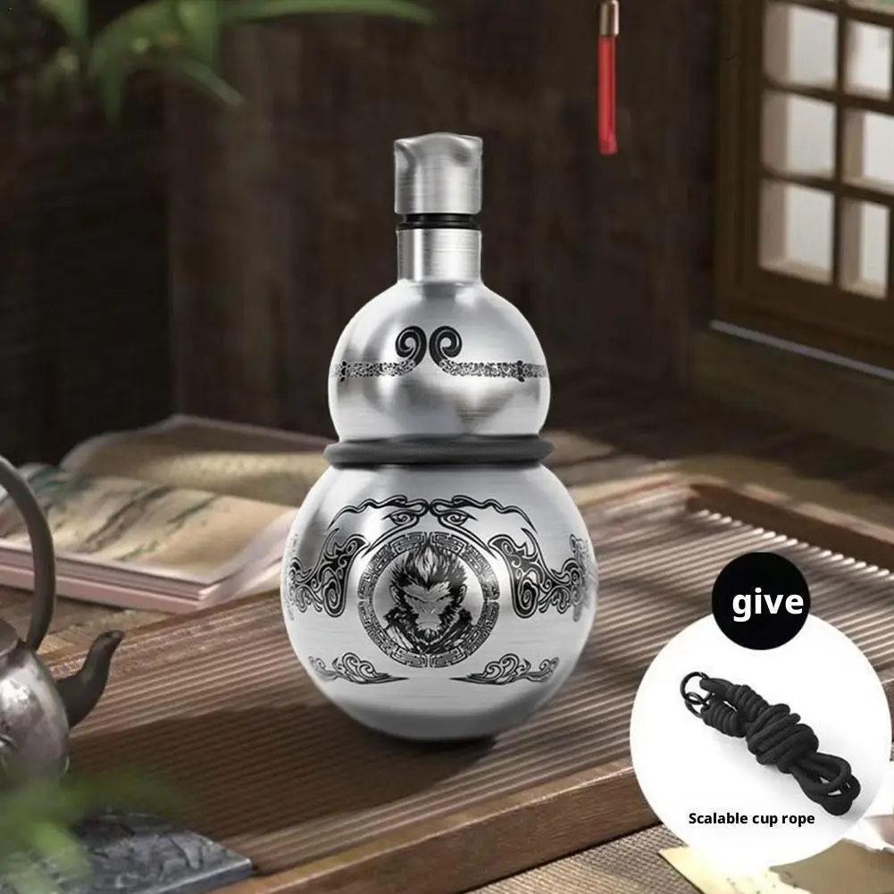 Botella de agua portátil estilo calabaza de acero inoxidable con tema Wukong, taza de aislamiento térmico de gran capacidad, regalo para fanáticos del juego