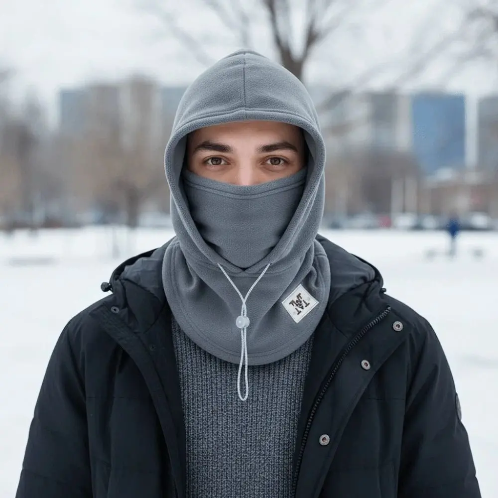 

Мягкая теплая кепка с капюшоном и шеей, ветрозащитная флисовая Балаклава на шнурке, однотонная антихолодная мужская шапка-шлем, лыжная шапка