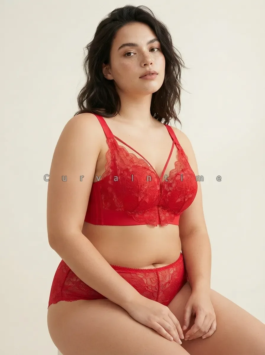 Plus Size Floral Lace Wireless Bra Soft Skin-Friendly Full Coverage Collect Armpit Fat Push Up Comfort Daily Bra 34-52 C D E Cup
