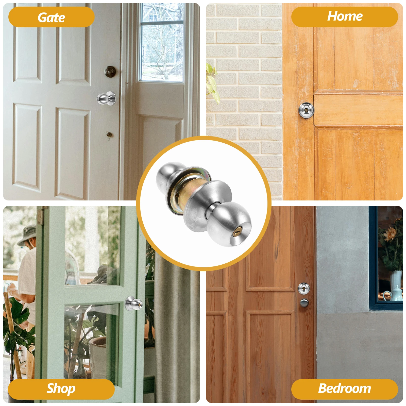 

Reliable Stainless Steel Spherical Lock Smooth Surface Comfortable Touch Home Room Knob Lock Bedroom Protection