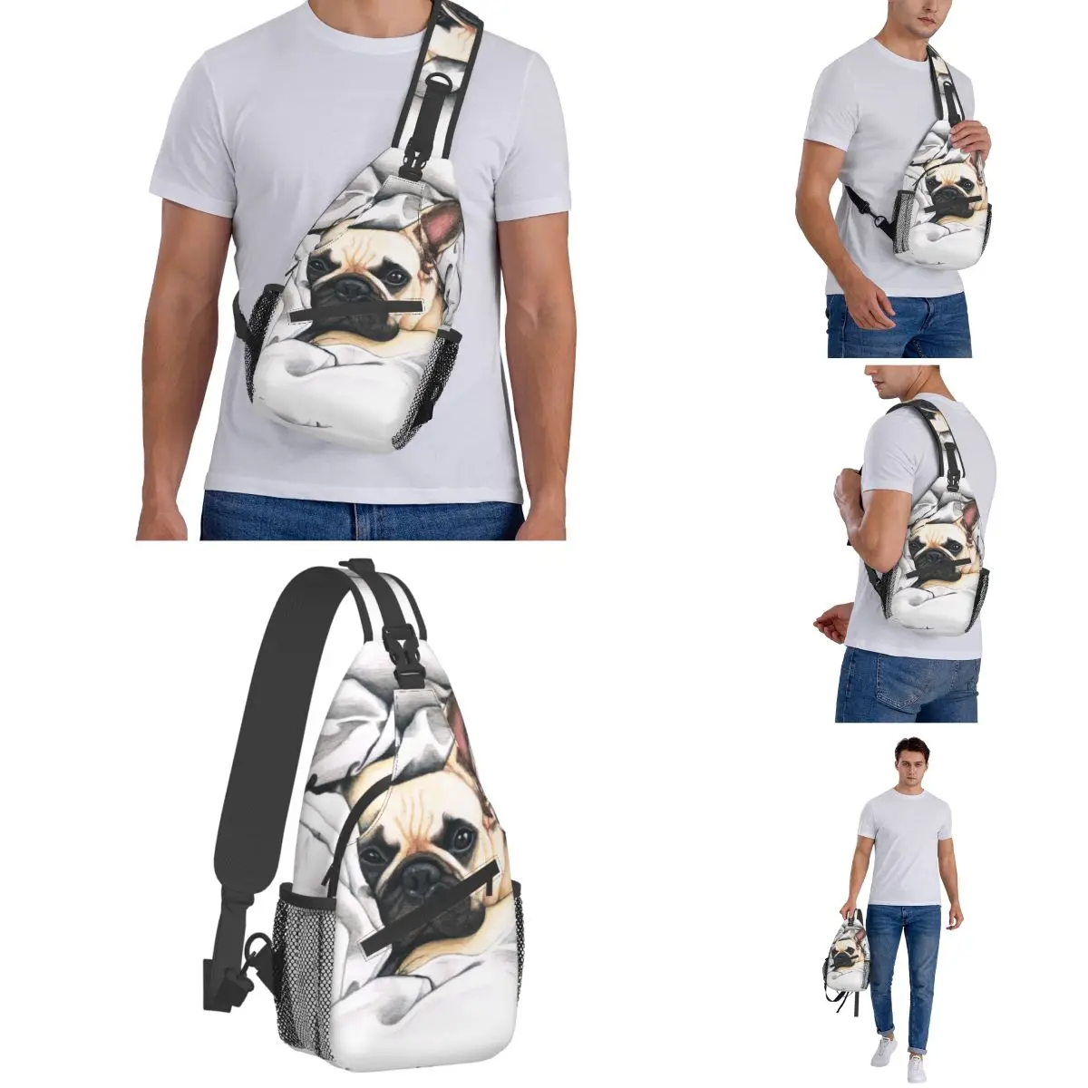 Französisch Bulldogge Hunde liebhaber Cross body Schulter taschen Männer Frauen Brusttasche Tier Schulter Rucksack Tages rucksack zum Wandern Reise Fahrrad tasche