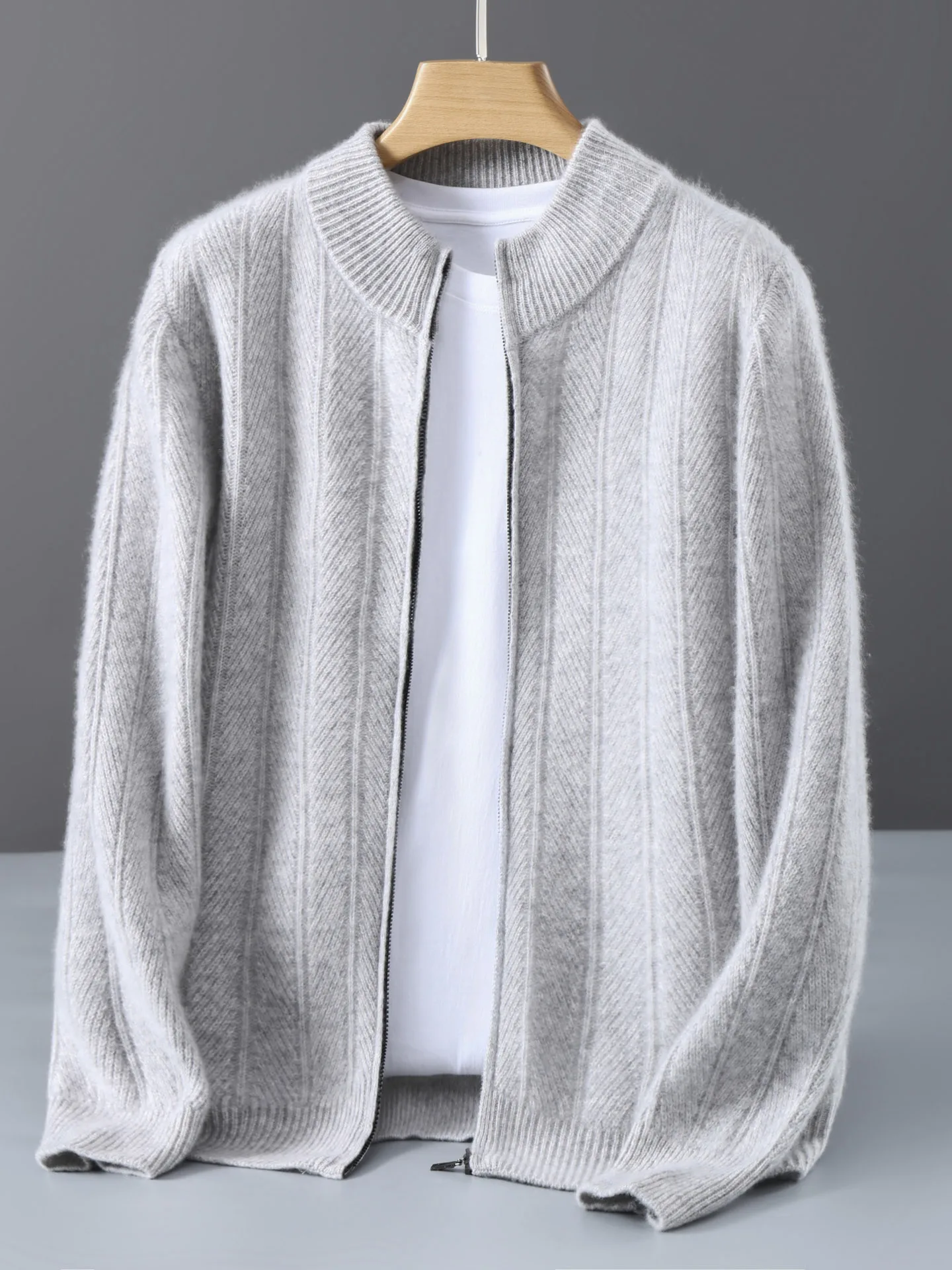 Men's Thickened Pure Cashmere Zipper Cardigan New Half Turtle Neck Sweater Jacket Casual Business Cashmere Knit Top