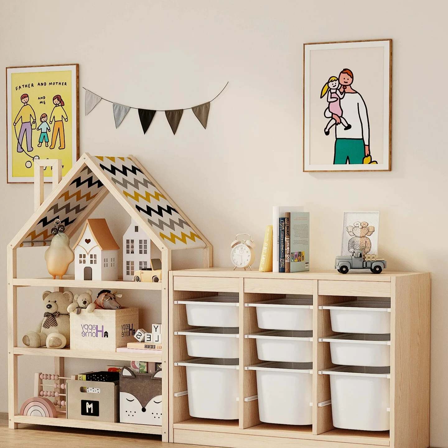 Mushroom Forest Toy Storage Rack Picture Book Rack Baby Shelf Solid Wood Household Floor-to-ceiling Bookshelf Storage Cabinet
