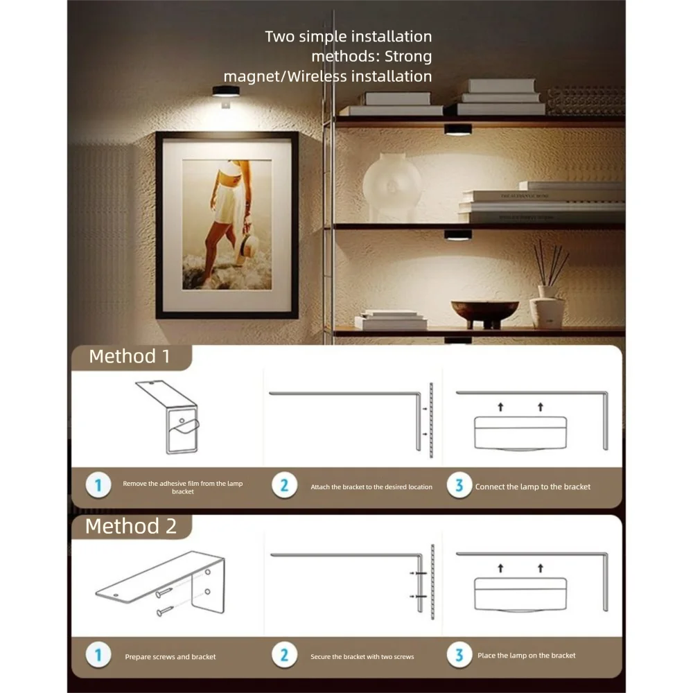 1/2/3Pcs Wall Mounted Magnetic LED Light Rechargeable No-Drill LED Wall Lamp Energy Saving Adjustable Timer Art Display Light view 6