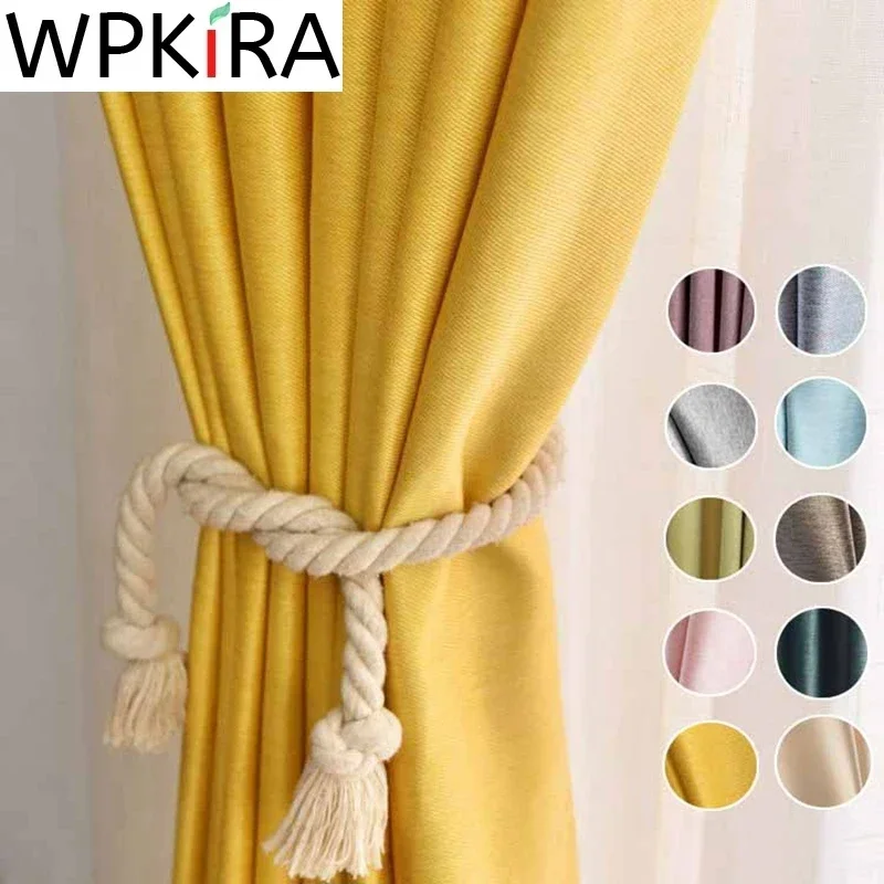 Modern Linen Yellow Blackout Curtain for Living room Bedroom Nordic Solid Color Window Drapes Home Decor All-match ZH455E