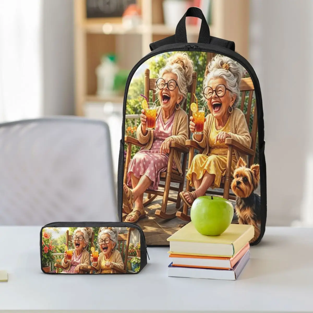 Best Friend Old Sisters Living In The Courtyard Backpack BookBag School Bag Shoulder Bags 3ps Insulated Lunch Bag Pencil Case