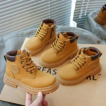 รองเท้าหนังแฟชั่นสำหรับเด็ก, กีฬาสำหรับเด็กชายรองเท้าบูทฤดูใบไม้ร่วงสั้นสวมใส่สบายแบบลำลองสำหรับเด็กผู้หญิงวิ่งลุยหิมะ