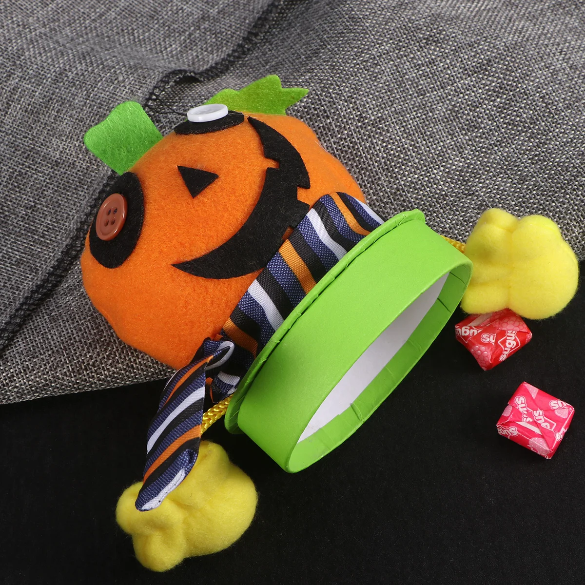 

Halloween Pumpkin Candy Jar Premium Flannel Fabric Non-Fading Kids Trick Treat Gift Box Candy Container for Halloween
