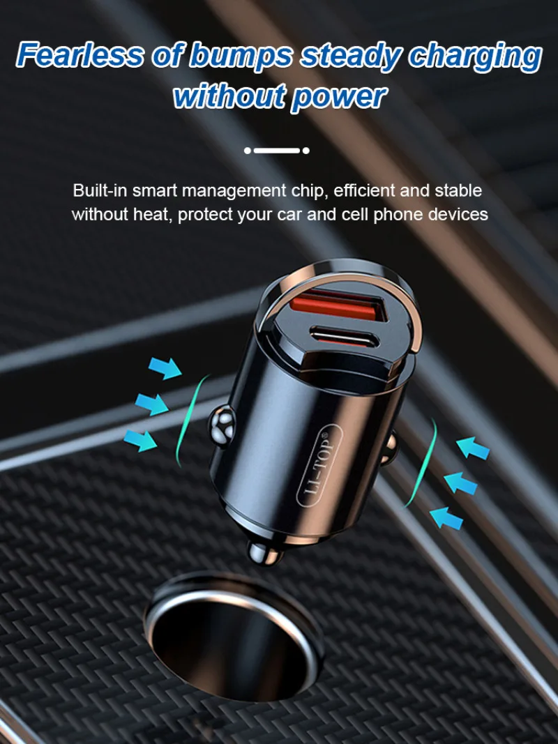 Car Charger Digital Display Car With Type-C Car Charger Fast Charging Car Mobile Phone Adapter PD Mobile Phone Charging Head