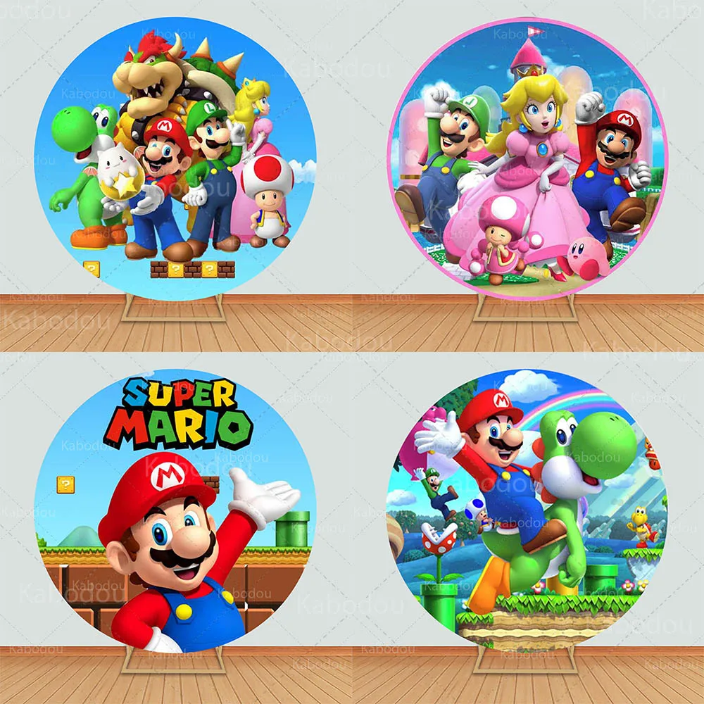 

The Super Mario Bros Round Backdrop Boys Kid Birthday Party Baby Shower Decoration Circle Photography Background Poster Prop