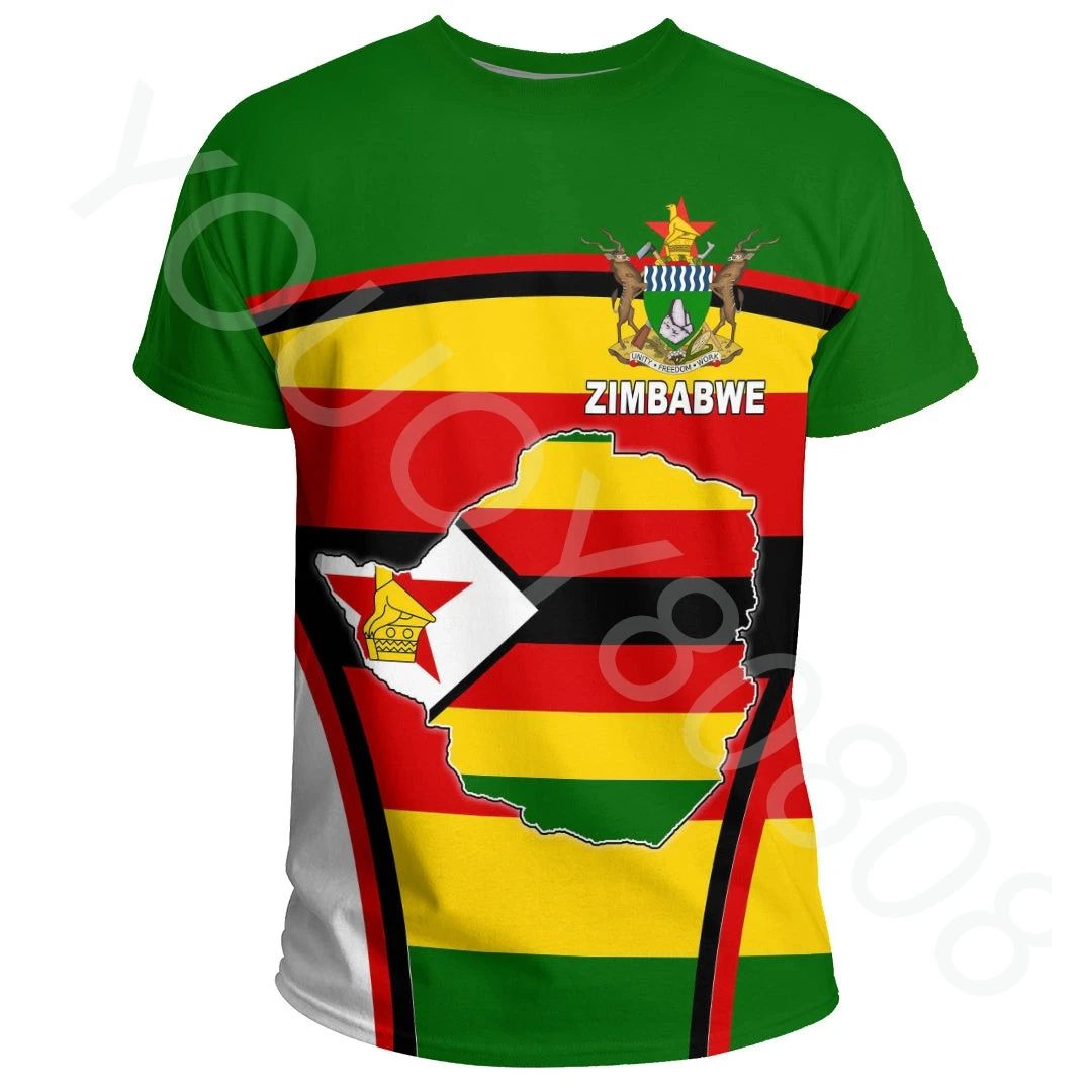 

African Region T-Shirt Ethnic Clothing Casual Print Zimbabwe Event Flag T-Shirt Men's and Women's Tops