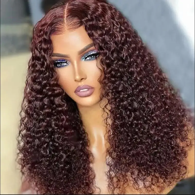 

Soft 26Inch Long Burgundy 99j Kinky Curly 180Density Lace Front Wig For Black Women Babyhair Heat Resistant Preplucked Glueless