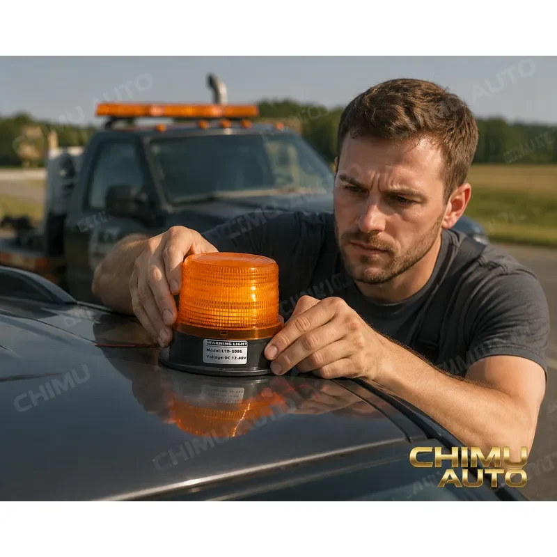 【CHIMU AUTO】 LTE-5095 Magnetic LED Warning Light Rotating Yellow Beacon for School Bus Truck Safety Strobe Lamp