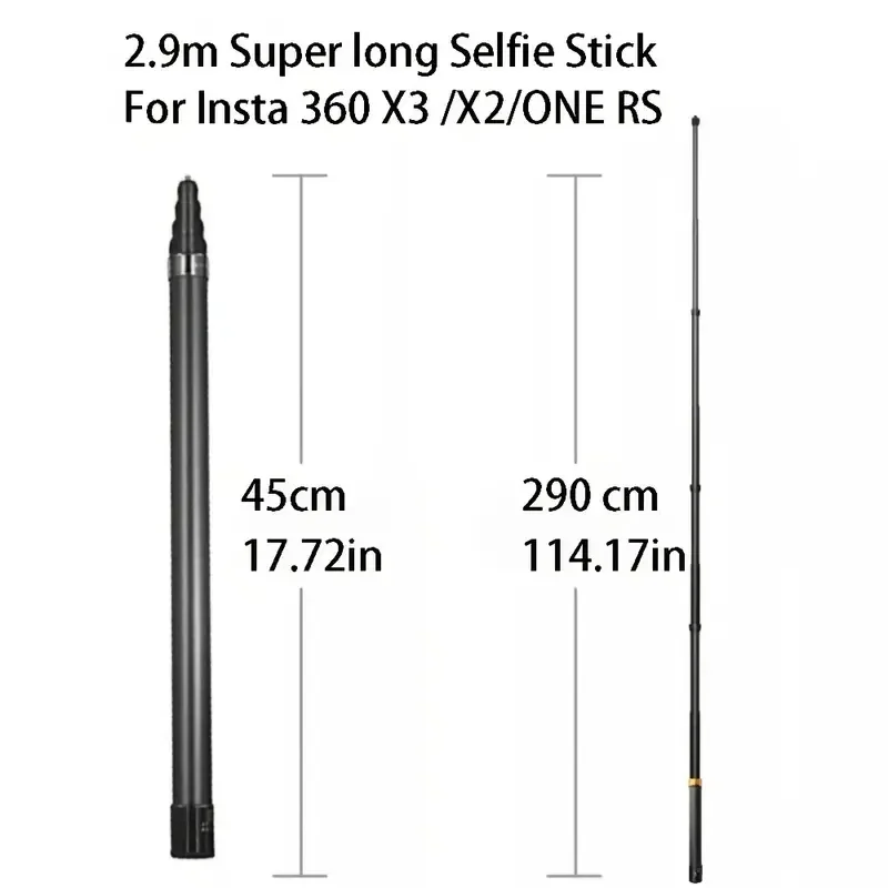 عصا سيلفي إصدار ممتد غير مرئي من ألياف الكربون لملحقات Insta360 X3 GO 3 Action 4 لعصا سيلفي GoPro