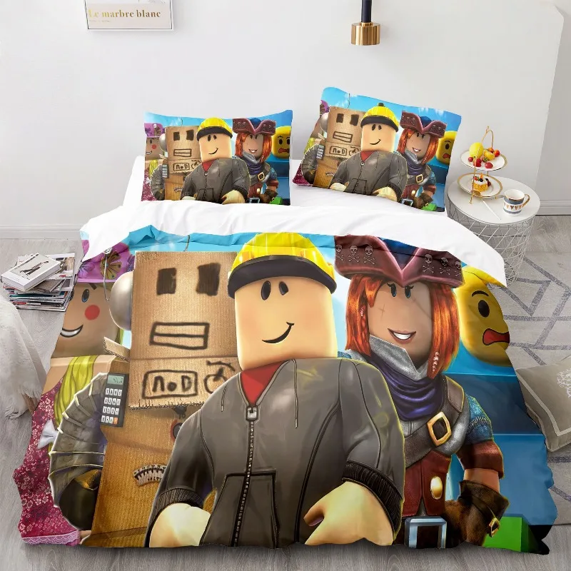 

Game Roblox Themed Colorful Print Polyester Student Dormitory Bed Sheet Quilt Cover Home Supplies
