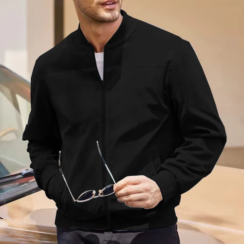 Imagen 2 del producto Chaqueta deportiva de manga larga con cremallera para hombre, chaqueta con cuello de béisbol, resistente al agua, transpirable, Estilo Vintage