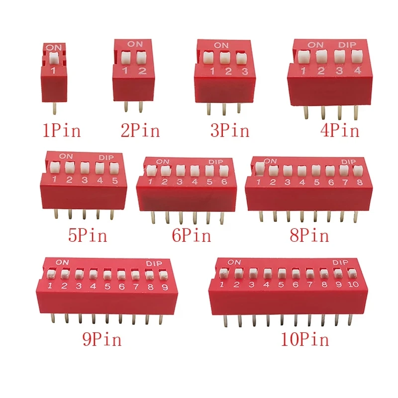 10Pcs 2.54mm Position Way Slide Type Switch 1/2/3/4/5/6/8/9/10Pin DIP Toggle Switch Red Snap Switch Dial Switch Module