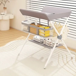 Portable Nursery Changing Table Foldable Diaper Table Height Adjustable Swivel Wheels Drying Rack Large Storage