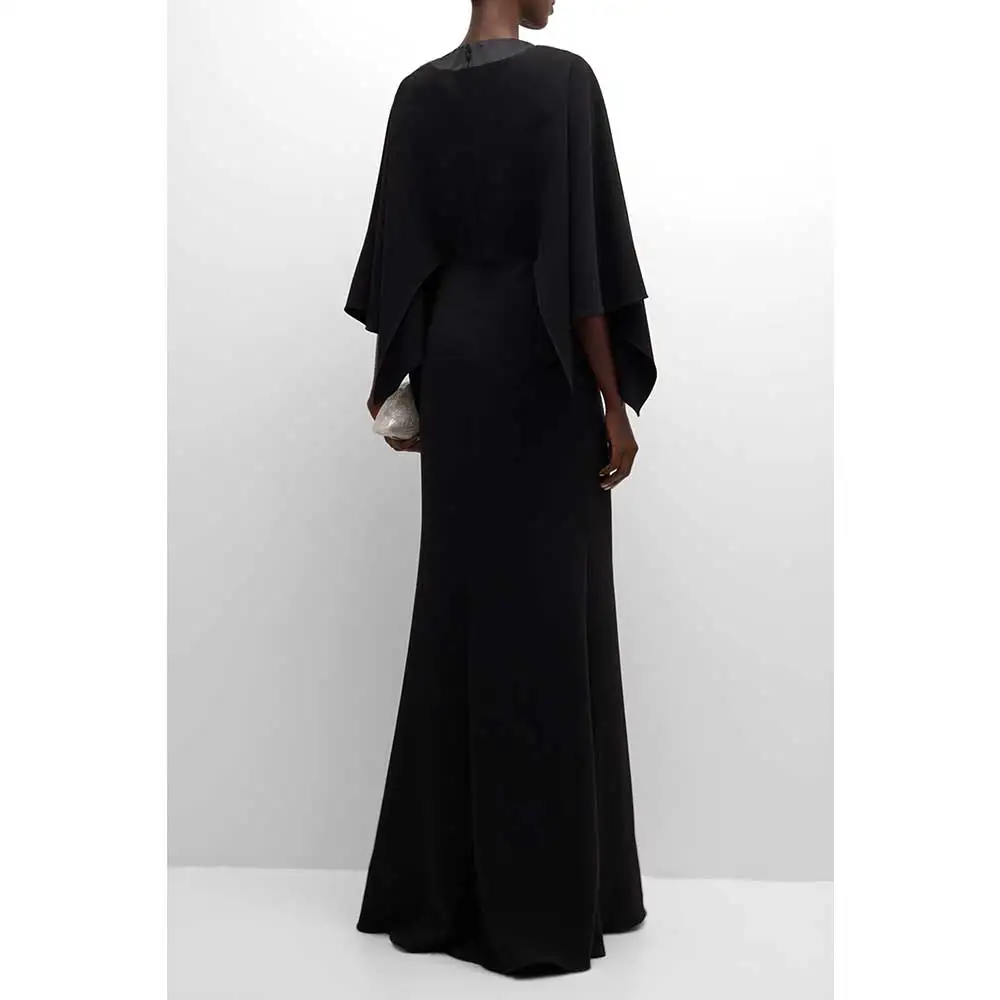 YUNLAN Luxury Black Crepe Tulle Cover Up Long Sleeve Muslim Evening Dress 2024 Dubai Special Occasion Formal Banquet Party Dress