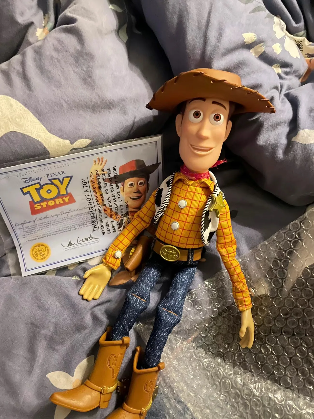 Figurines d'action Disney Pixar Toy Story Woody, 40cm, film anglais, personnage sonore, poupée en tissu, Cowboy, cadeau d'anniversaire pour enfants