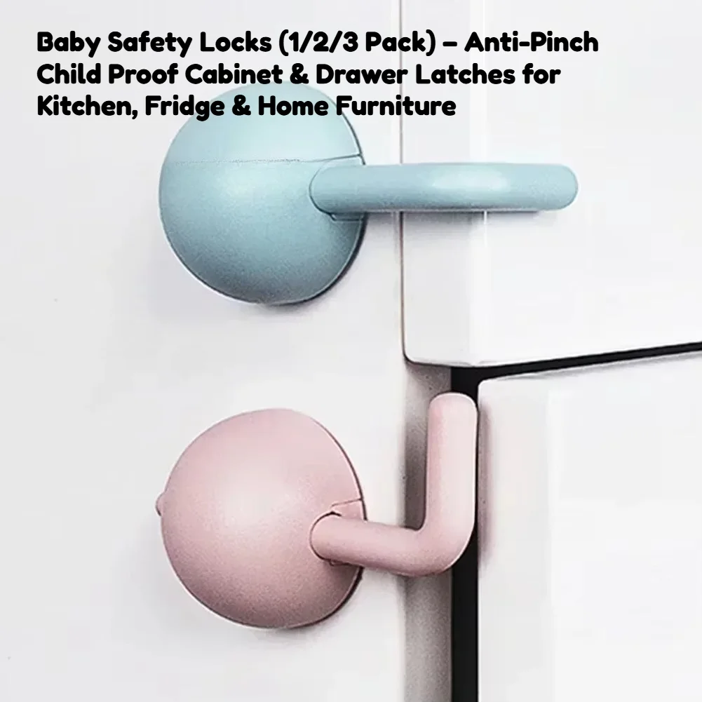 vvocci Baby Safety Locks (1/2/3 Pack) – Anti-Pinch Child Proof Cabinet & Drawer Latches for Kitchen, Fridge & Home Furniture