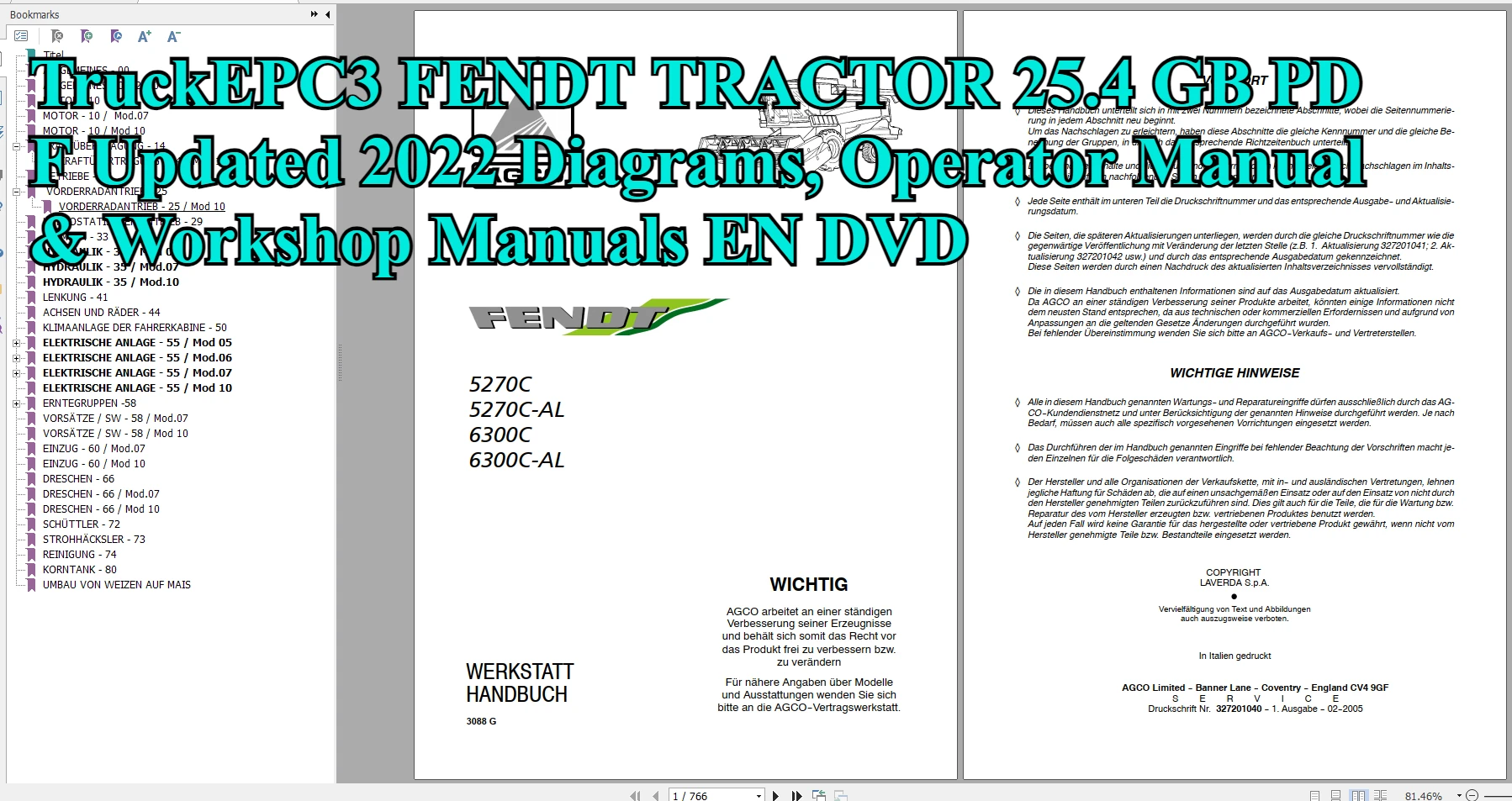 

ТРАКТОР FENDT TruckEPC3 25,4 ГБ Обновленный в формате PDF диаграммы 2022, руководство по эксплуатации и руководство по мастерской EN DVD