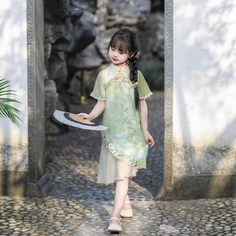 2026New style girls' summer cheongsam, children's Hanfu, new Chinese-style dress, ancient style super fairy summer outfit