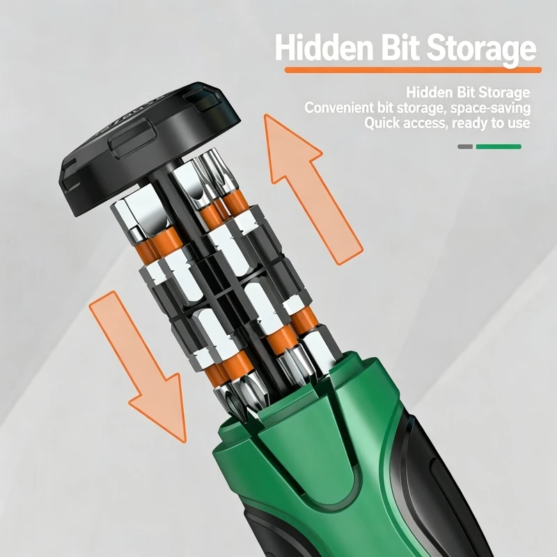 Handheld Screwdriver with Three Position Ratcheting Control and Stored Attachments for Routine Household Repairs high quality