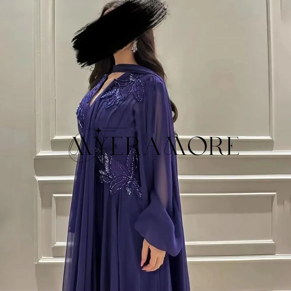 فساتين سهرة رائعة على شكل حرف V وأكمام طويلة مزينة بالخرز على شكل حرف A فساتين حفلة موسيقية مخصصة من فساتين السهرة