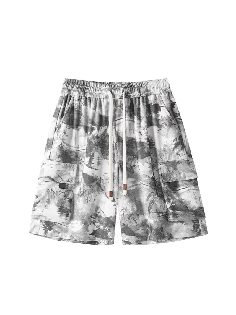 

New Men's Elastic Waist Pocket Printed Fashionable Five-point Loose Sports Work Suit Shorts
