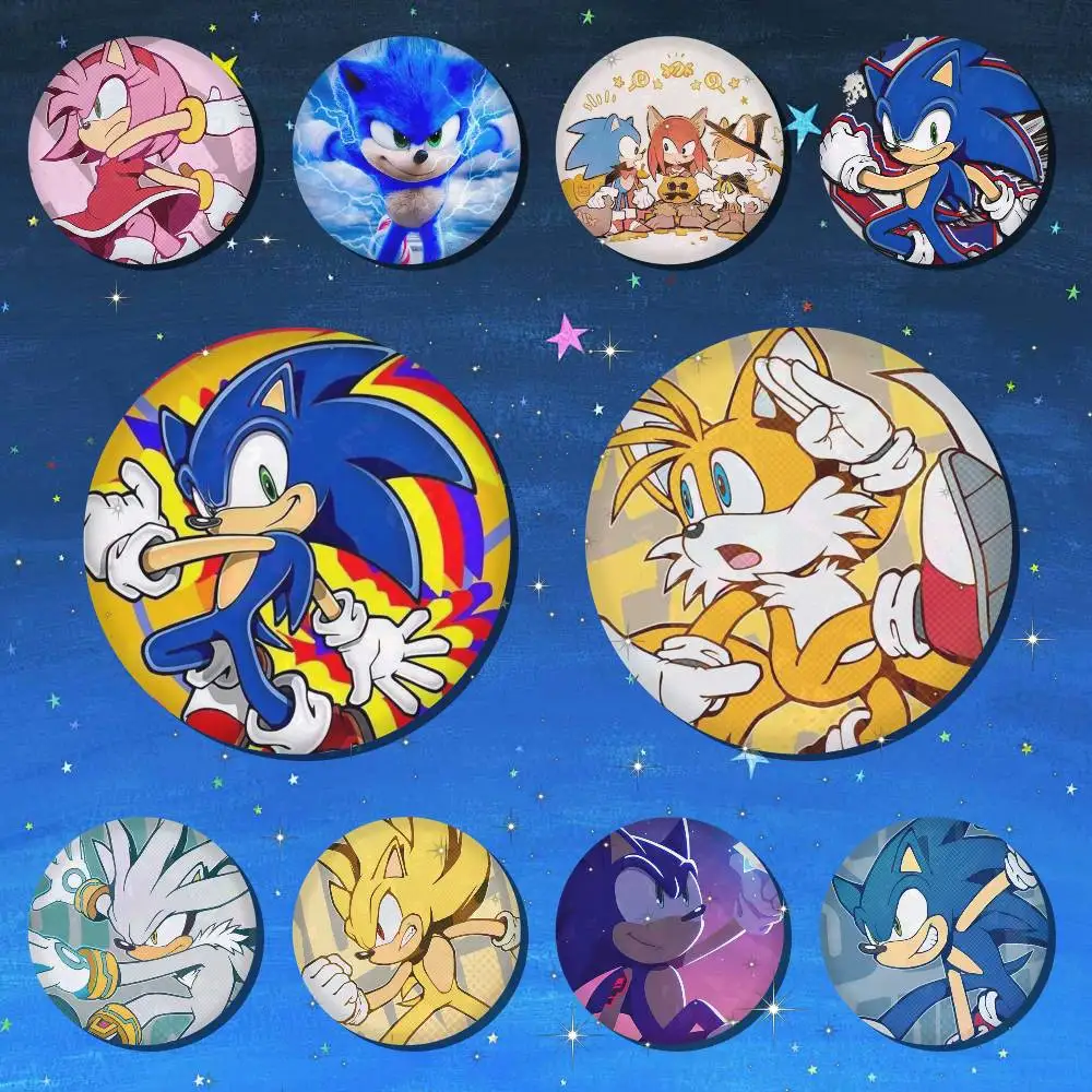 Anime S-Sonics Niedliche Snap-in-Pins, Cartoon-Figur, rund, kreative Broschen für Rucksack-Accessoires, Schmuck, Geschenke